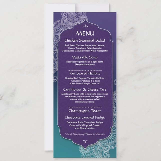 Menu Henna Style Jewel Party Wedding Reception Invitation (Front)