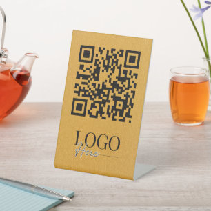 Menu Logo QR Code business Modern Simple Gold Pedestal Sign