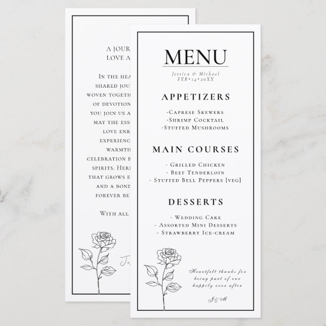 Menu + lovely text  Timeless Bloom   (Front/Back)