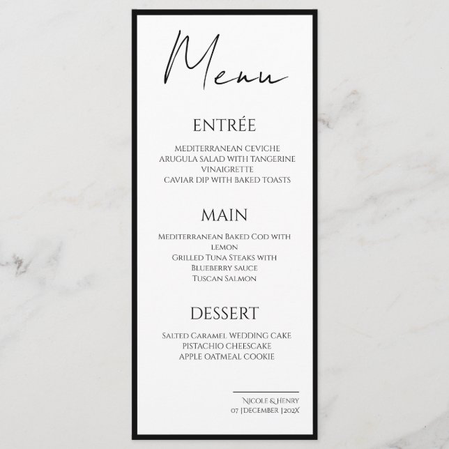 Menú Minimalista Bordes Negros Boda Elegante Menu (Front)