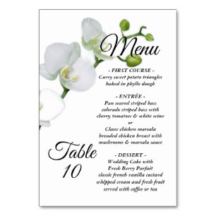 Menu: modern and minimalist whit withe orchid and  table number