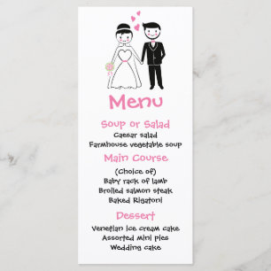 Menu Pink Black Wedding Cartoon Bride Groom