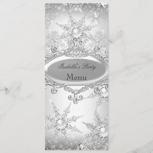 Menu Princess Winter Wonderland Silver White (Front)