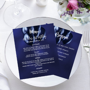Menu program navy blue white balloons budget