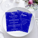 Menu program royal blue white glitter<br><div class="desc">A royal blue background. White text. Decorated with faux silver glitter,  sparkles.
Front: Personalise and add your name,  date and the menu. 
Back: Program.  If you have a large program you can reduce the line spacing.


1 sheet = 1 menu printed edge to edge.</div>