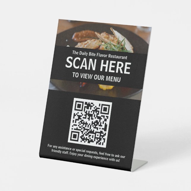 Menu QR code For Cafe or Restaurant Tabletop Sign (Front)