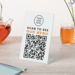 Menu QR Code Restaurant Cafe Logo Pedestal Sign