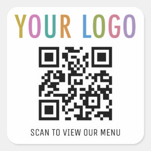 Menu QR Code Stickers with Logo White Square