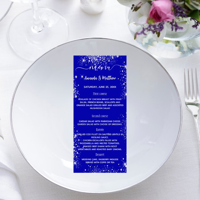 Menu royal blue silver glitter wedding (Creator Uploaded)