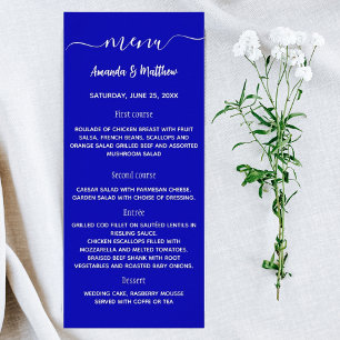 Menu royal blue white wedding