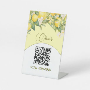 Menu Services QR Code Lemon Floral Citrus Pedestal Sign