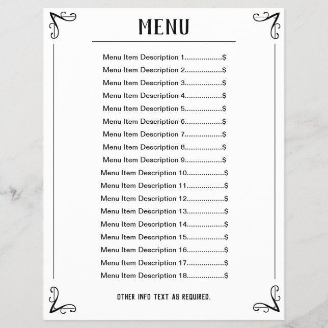 Menu Sheet with Editable Listings (Front)