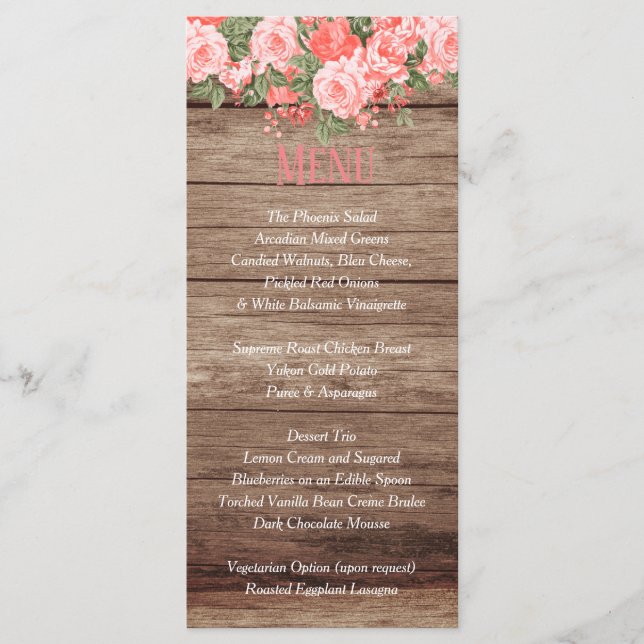 Menu -  Weathered Wood Barrel and Lantern  - Coral (Front)