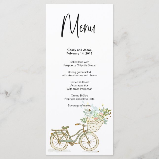 Menu Wedding, Anniversary or Event Bicycle (Front)