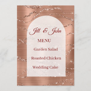 Menu Wedding Card Rose Gold Glitter White Arch