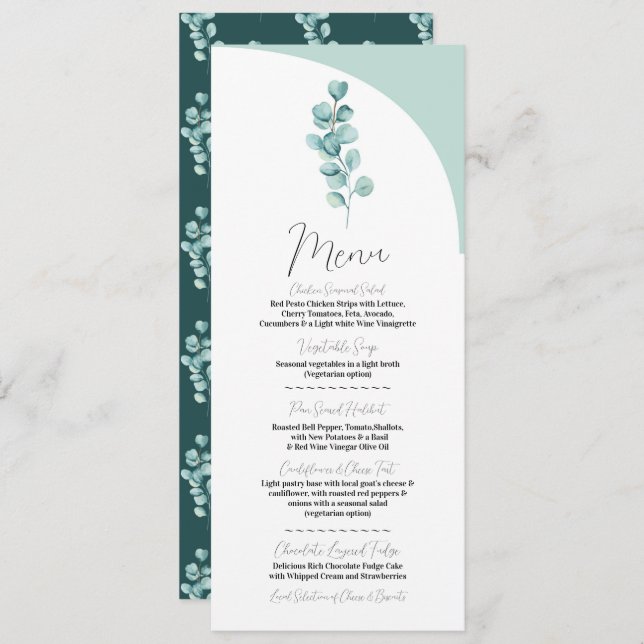 Menu Wedding Eucalyptus Modern Reception Greenery (Front/Back)