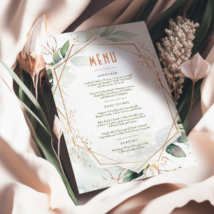 Menu Wedding Green & Gold Geometric Invitation