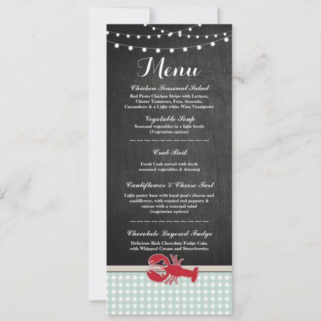 Menu Wedding Reception Crawfish Boil Lobster Beach Invitation (Front)