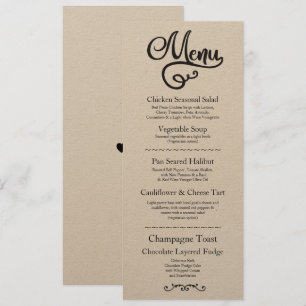 Menu Wedding Reception Elegant Kraft Script Invitation