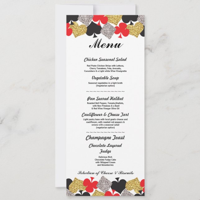 Menu Wedding Reception Las Vegas Casino Card (Front)