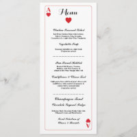Menu Wedding Reception Playing Cards Ace of Hearts