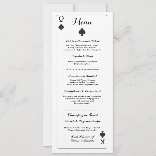 Menu Wedding Reception Playing Cards Ace of Spades (Front)