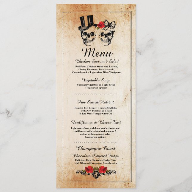 Menu Wedding Reception Rustic Skulls Roses Menus (Front)