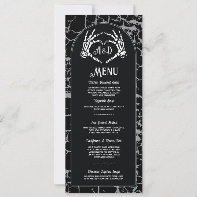 Menu Wedding Reception Skeleton Heart Hands Invitation (Front)