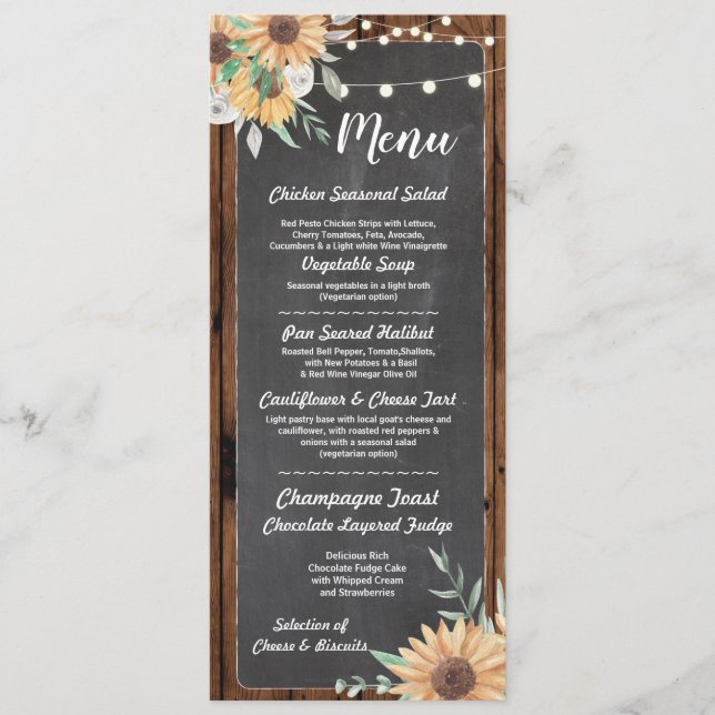 Menu Wedding Reception Sunflower Wood (Front)