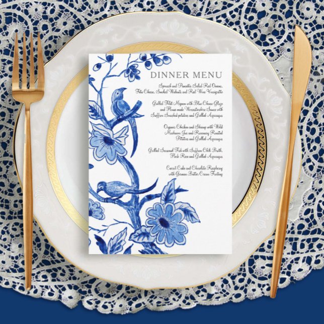 Menu Wedding Vintage Blue White Chinoiserie Floral (Creator Uploaded)