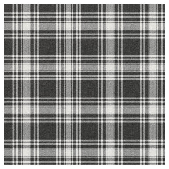 Menzies Black & White Modern Tartan Fabric (Close Up)
