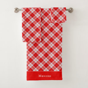Menzies Red Clan Tartan Scottish Plaid Bath Towel Set