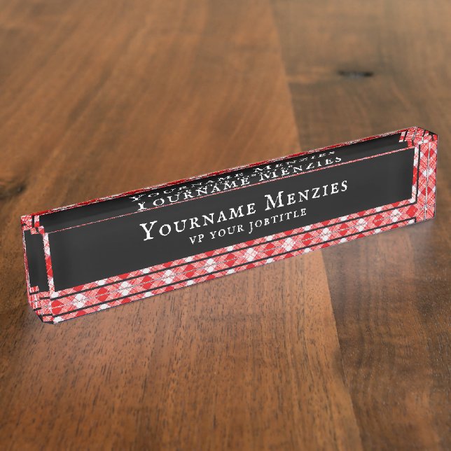 Menzies Red Scottish Clan Tartan Plaid Pattern Nameplate (Side)