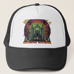 Meon Some Halloween Cemetery Gate Monsters Pumpkin Trucker Hat