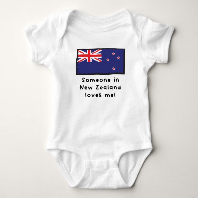 meone in New Zealand Loves Me New Zealandic Flag Baby Bodysuit (Front)