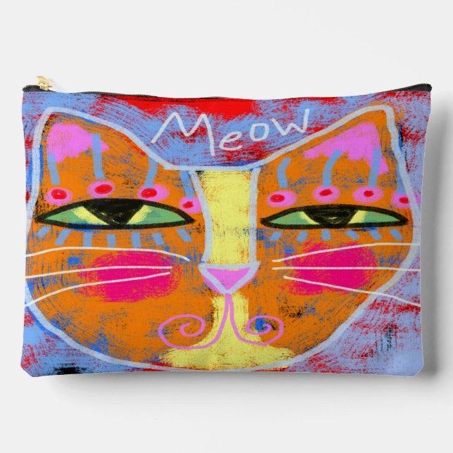 Meow!  Abstract Art Cat Face Accessory Pouch (Front)