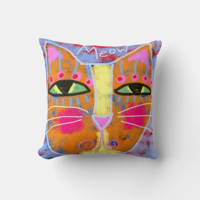 Meow!  Abstract Cat Face Cushion (Front)