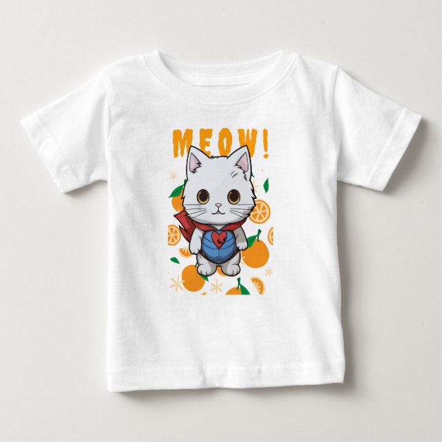 "MEOW!" Adorable Superhero Cat T-Shirt for Babies (Front)