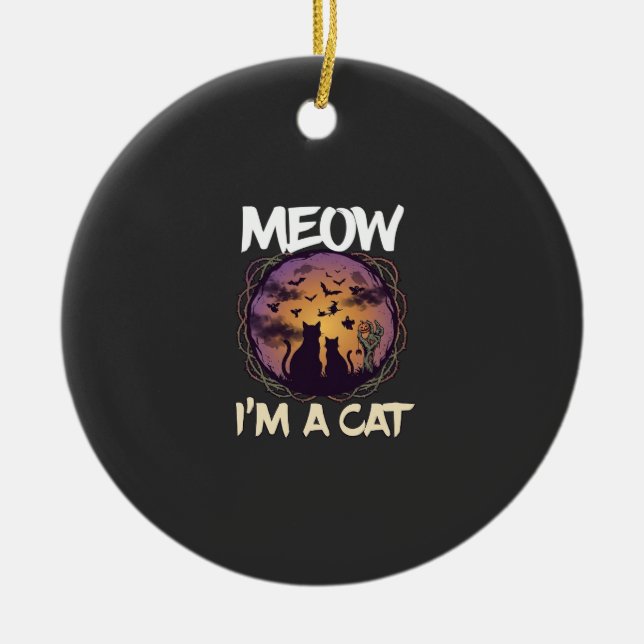Meow Am Cat Halloween Night Witch Pumpkin_1 Ceramic Tree Decoration (Front)