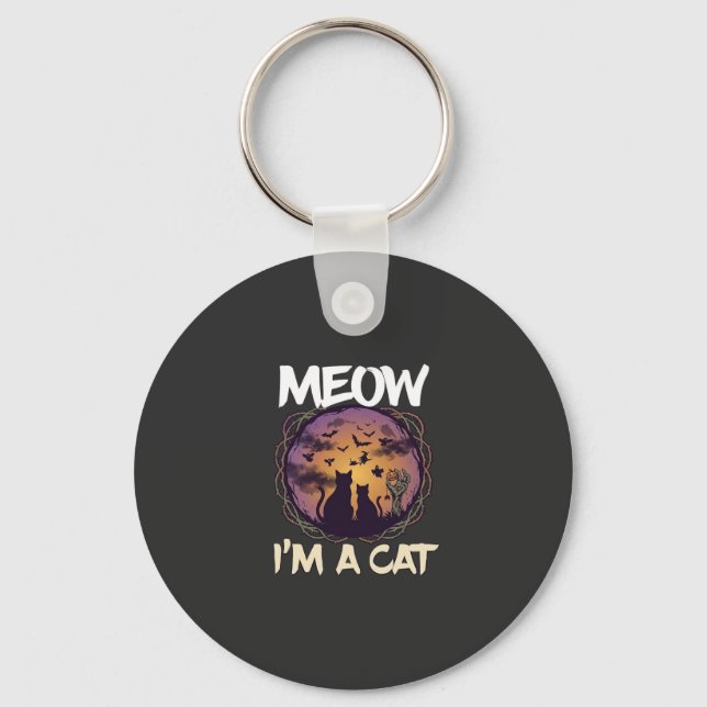 Meow Am Cat Halloween Night Witch Pumpkin_1 Key Ring (Front)