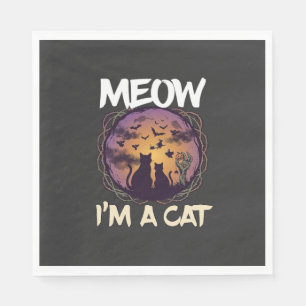 Meow Am Cat Halloween Night Witch Pumpkin_1 Napkin