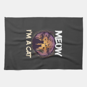 Meow Am Cat Halloween Night Witch Pumpkin_1 Tea Towel