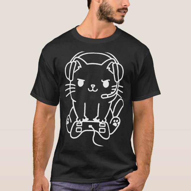 Meow and Game On with the Hilarious Gamer Cat  Cut T-Shirt (Front)