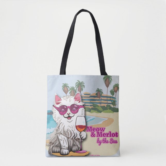 Meow and Merlot by the Sea totebag Tote Bag (Front)