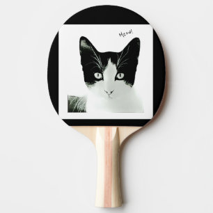 Meow Black and White Cat Ping Pong Paddle