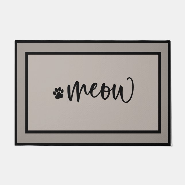 Meow Black Cat Doormat, Funny Kitty Cat Doormat (Front)
