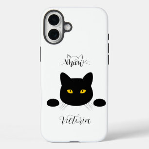 Meow Black Cat Golden Eyes Customisable iPhone 16 Plus Case