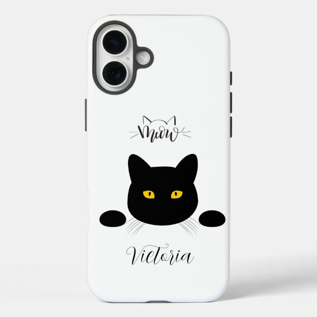 Meow Black Cat Golden Eyes Customisable Case-Mate iPhone Case (Back)