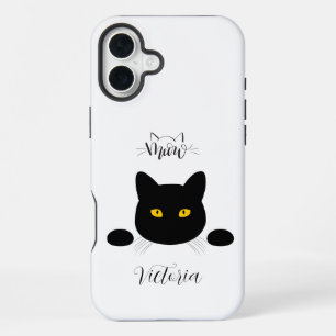 Meow Black Cat Golden Eyes Customisable iPhone 16 Plus Case