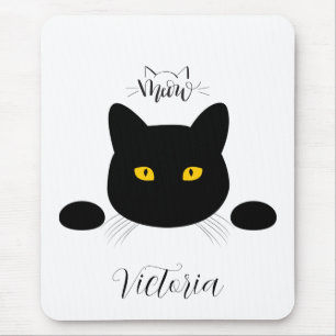 Meow Black Cat Golden Eyes Customisable Mouse Pad